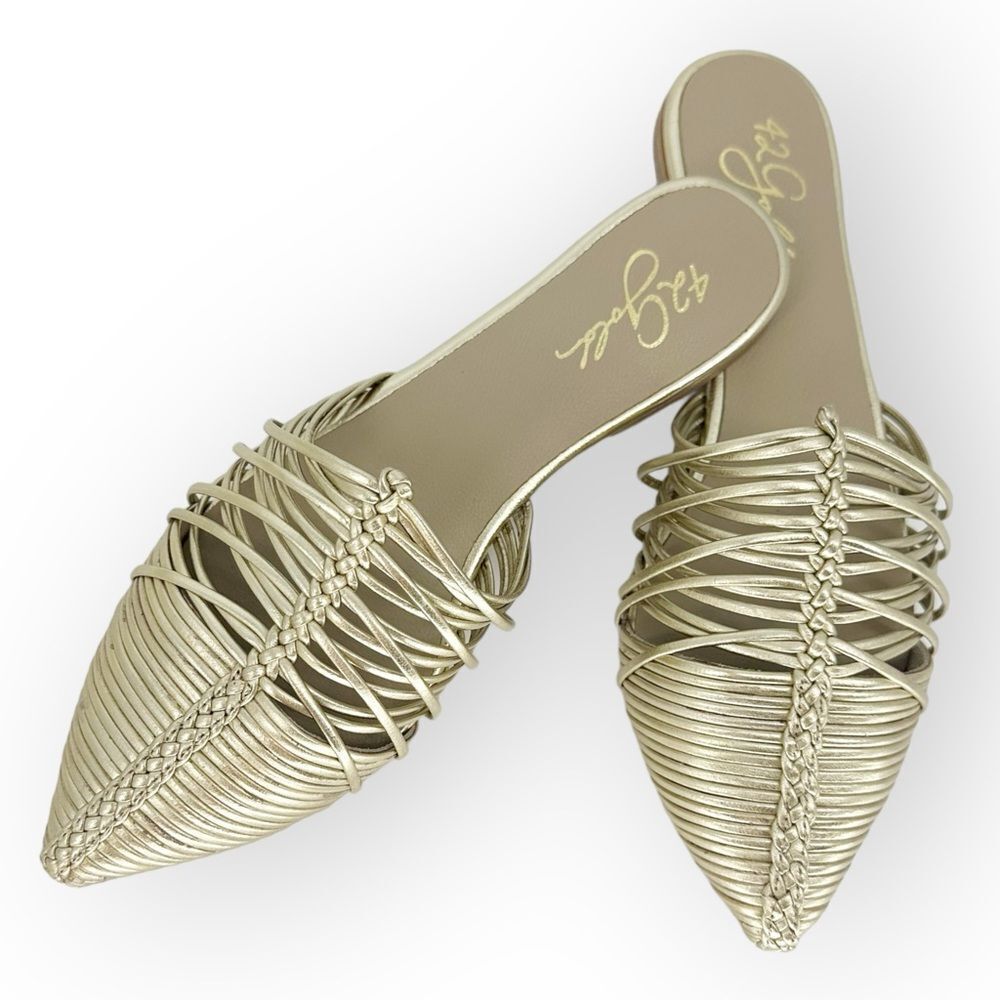 42 GOLD NIB CLEO Gold Strappy Metallic Mule- size 7- mobwife‎
